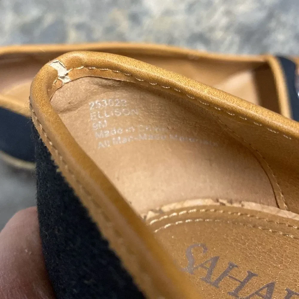 Sahara Ellison Black & Tan Espadrille Open Toe Wedge Size 9